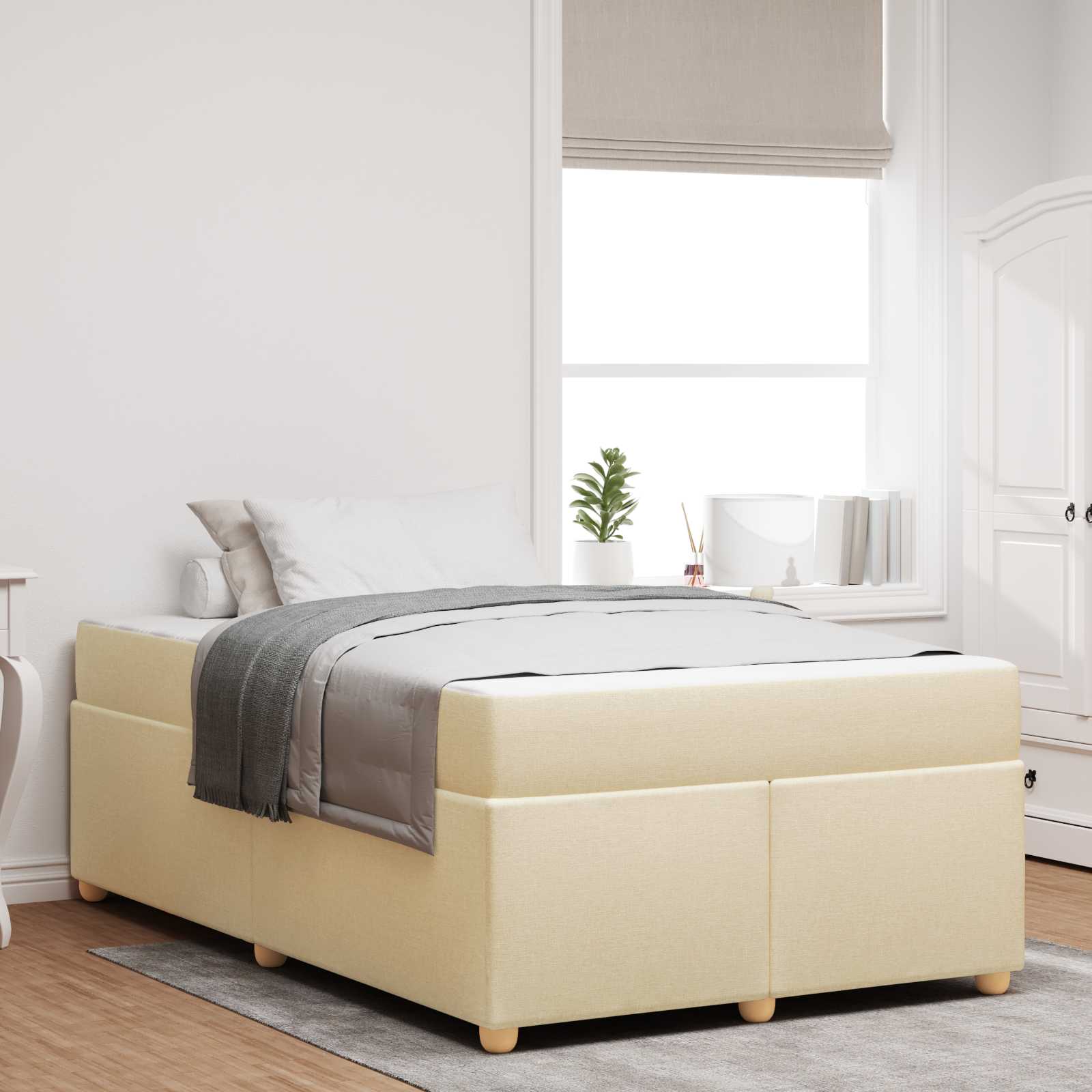 Struttura del letto con materasso Crema 120 x 190 cm Tessuto | homemem39