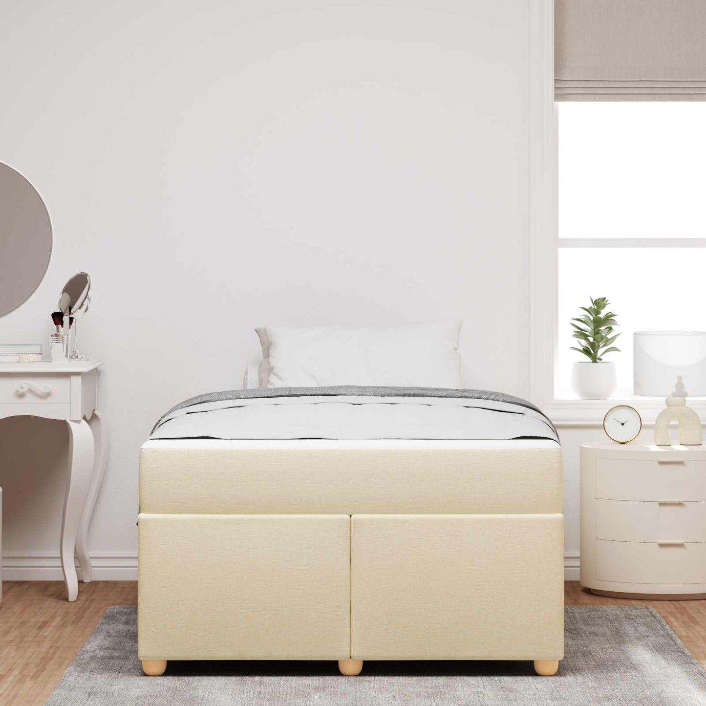 Struttura del letto con materasso Crema 120 x 190 cm Tessuto | homemem39