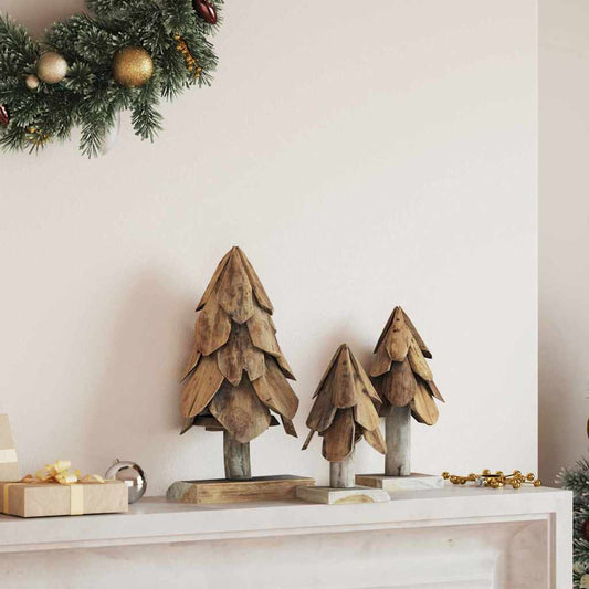 Albero di Natale 3 pcs Marrone Legno massello di teak