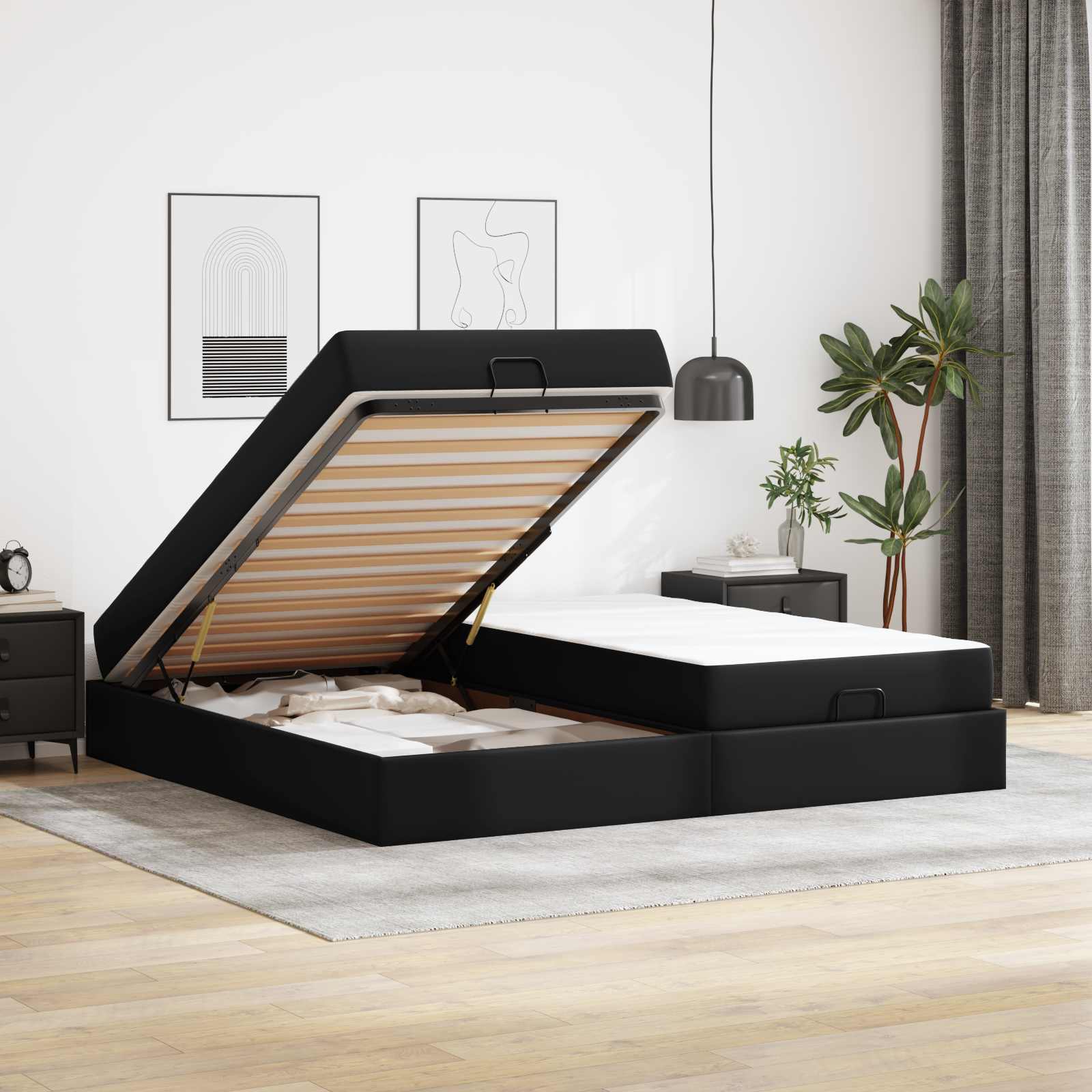 Struttura letto con materasso con materasso 2 pcs Nero PVC | homemem39