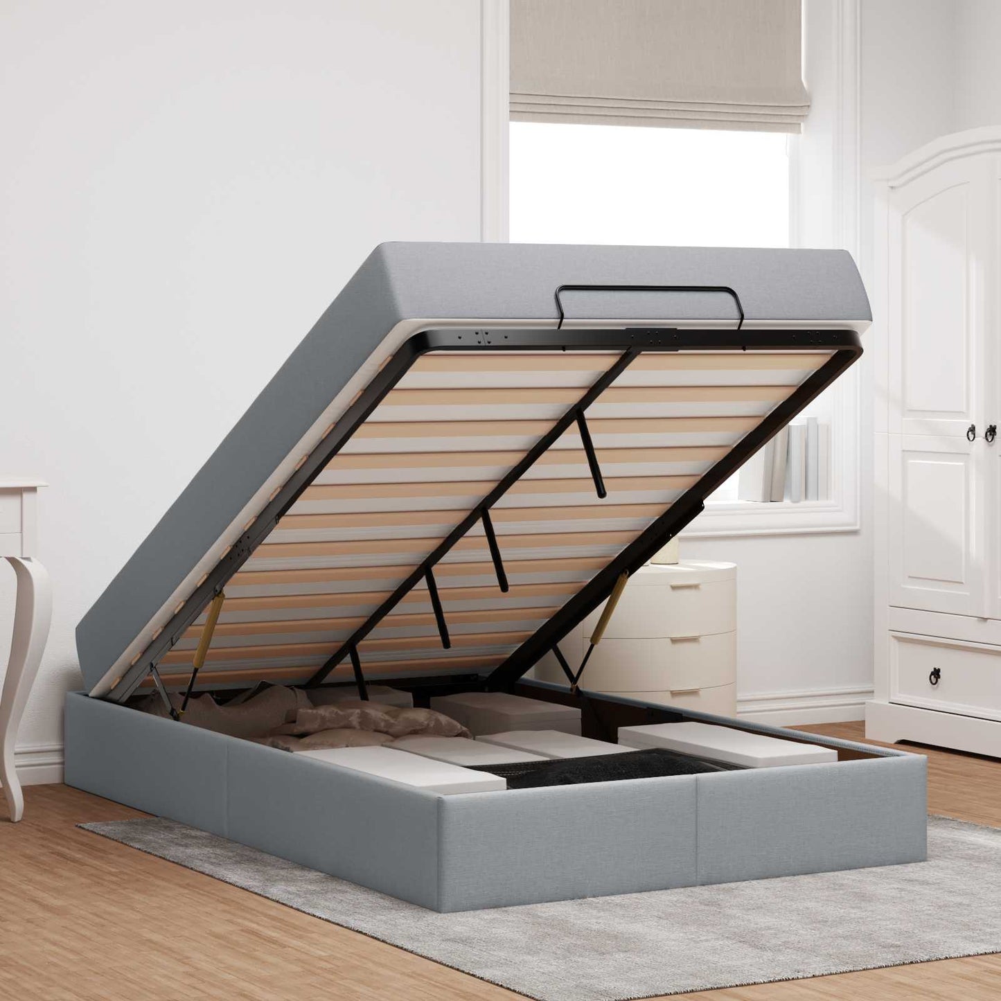 Struttura letto con materasso 2 pcs Grigio chiaro Tessuto