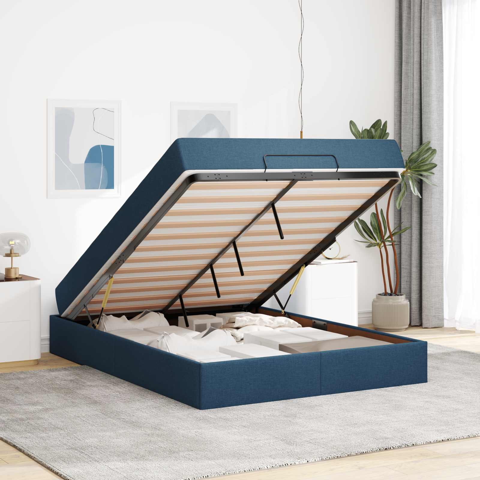Struttura letto con materasso 2 pcs Blu Tessuto | homemem39