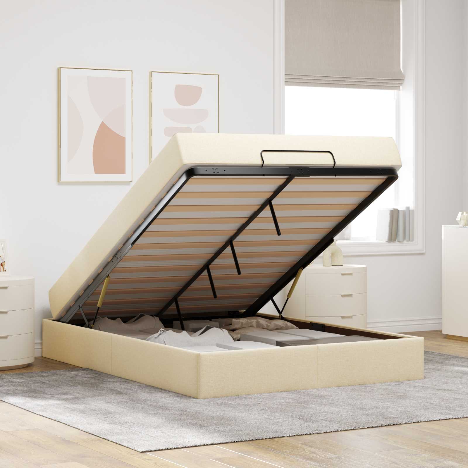 Struttura letto con materasso 2 pcs Crema Tessuto | homemem39