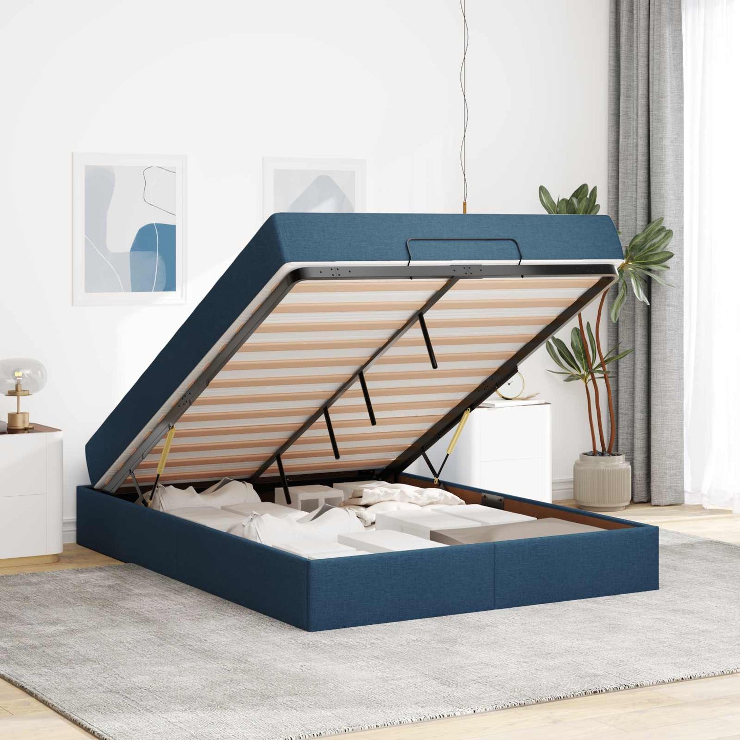 Struttura letto con materasso 2 pcs Blu Tessuto | homemem39