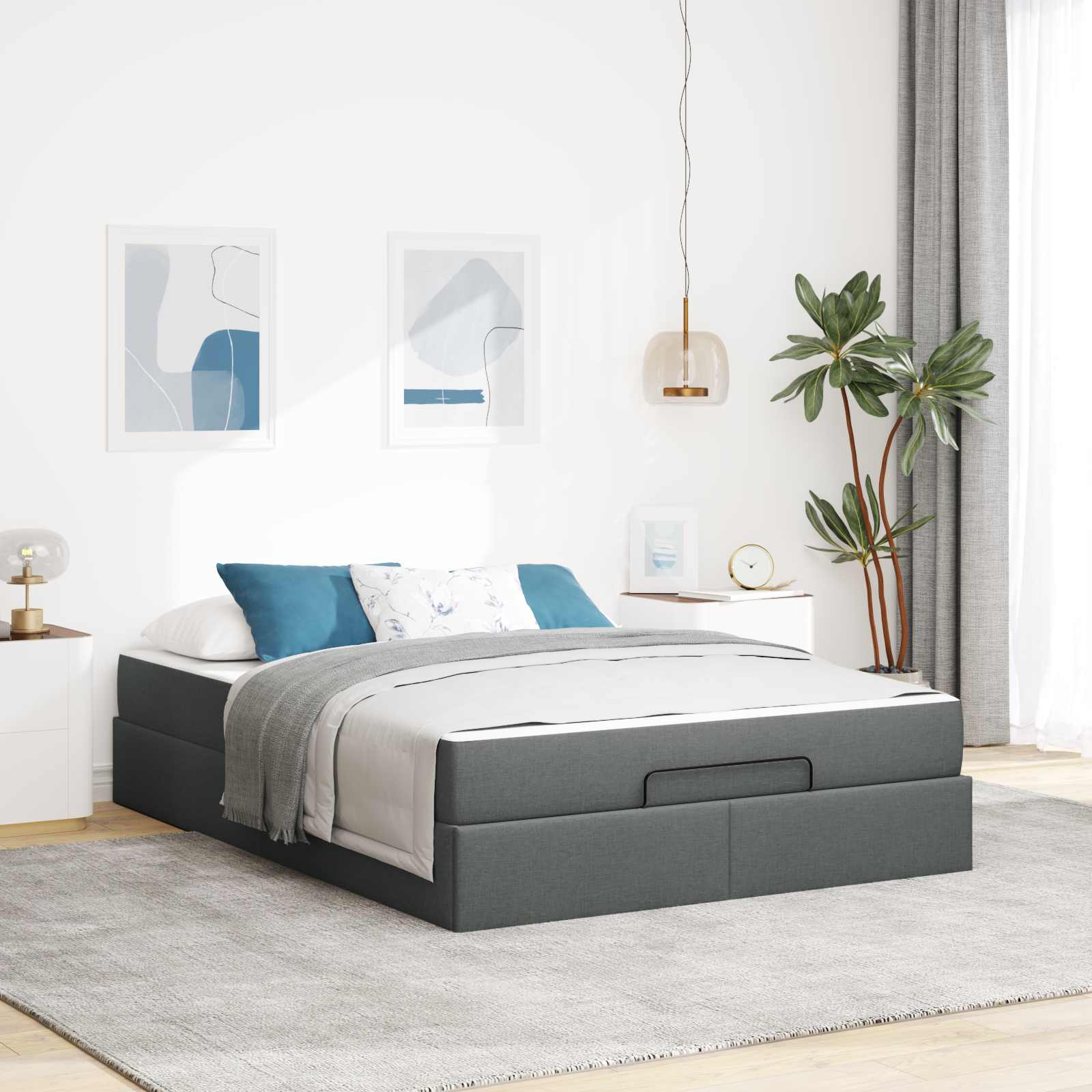 Struttura letto con materasso 2 pcs Grigio Sfumato Tessuto | homemem39