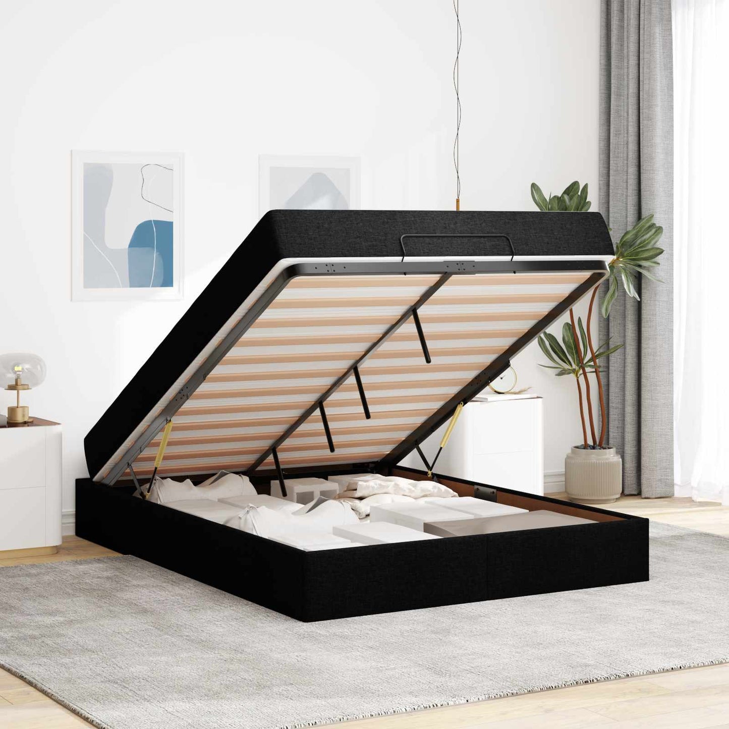 Struttura letto con materasso 2 pcs Nero Tessuto | homemem39