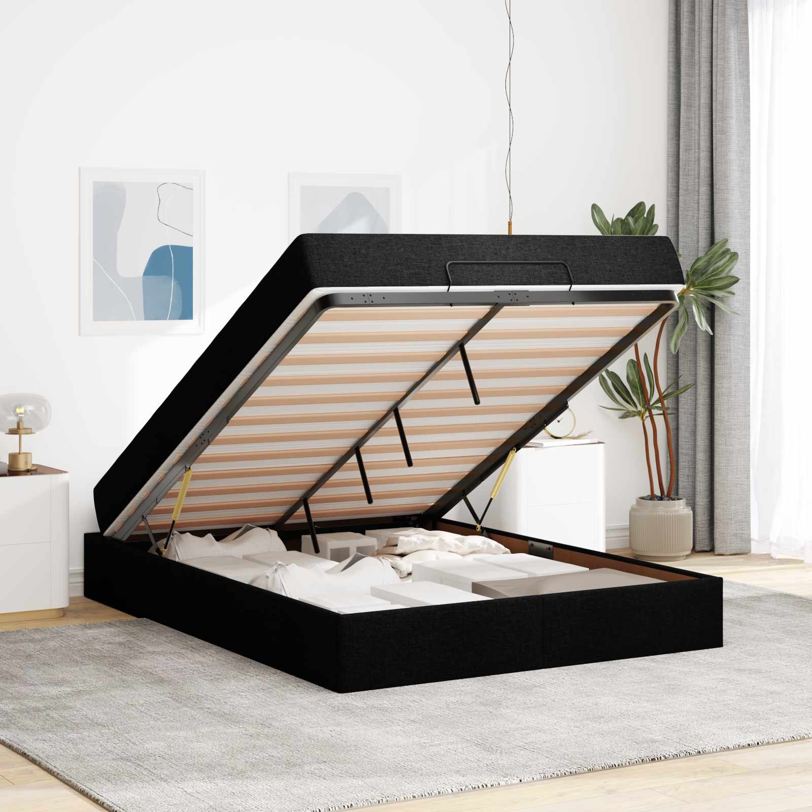 Struttura letto con materasso 2 pcs Nero Tessuto | homemem39