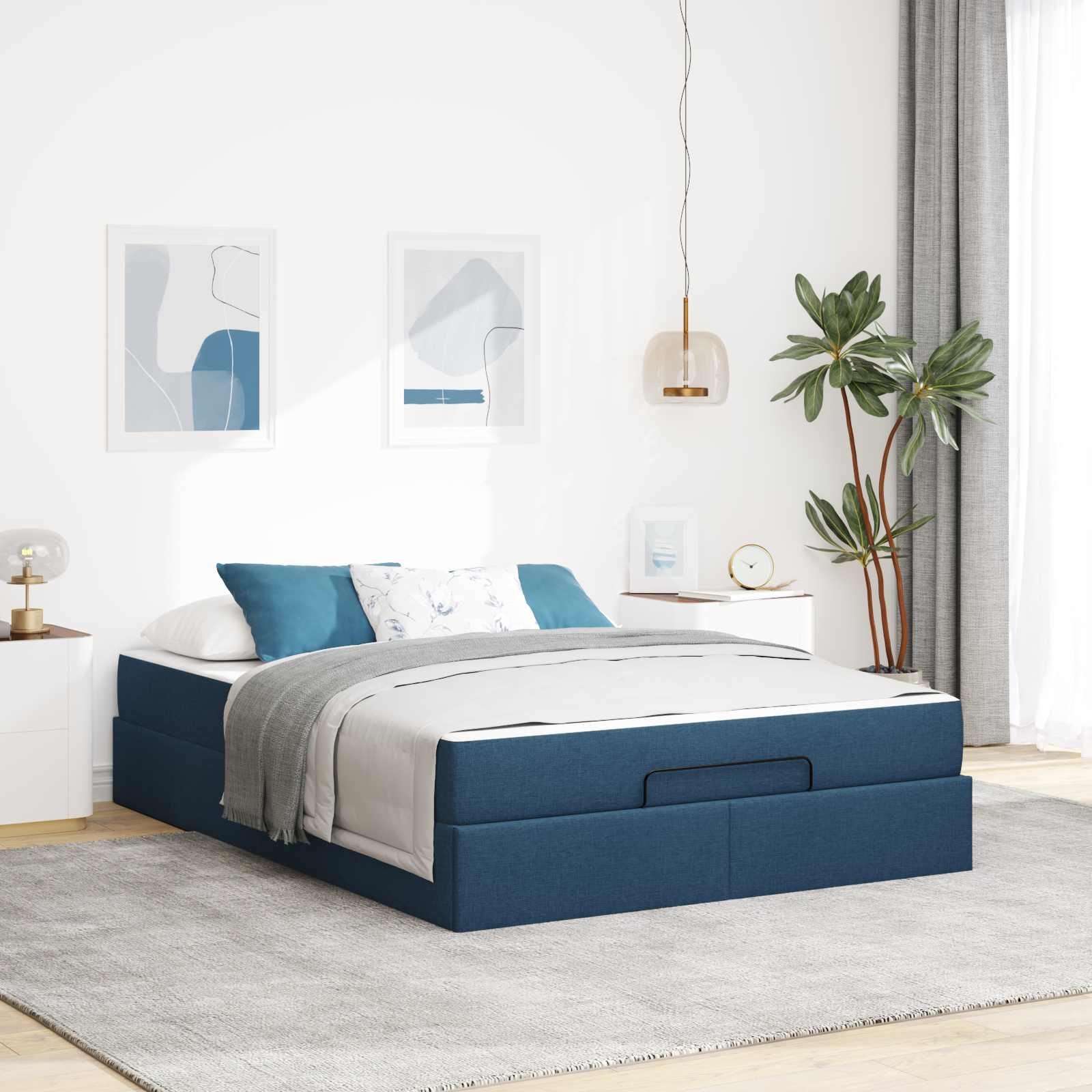 Struttura letto con materasso 2 pcs Blu Tessuto | homemem39