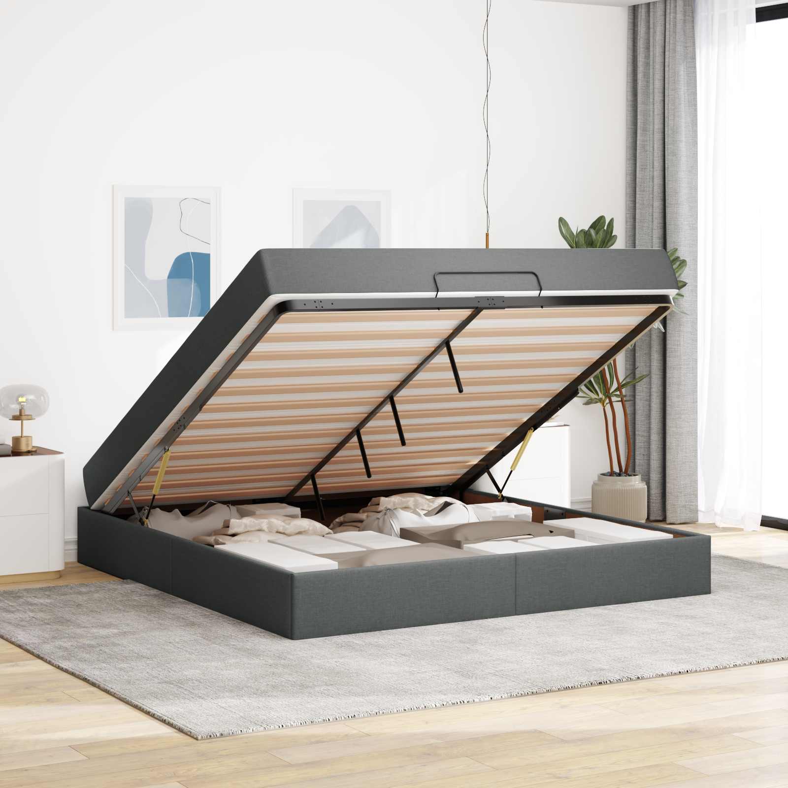 Struttura letto con materasso 2 pcs Grigio Sfumato Tessuto | homemem39