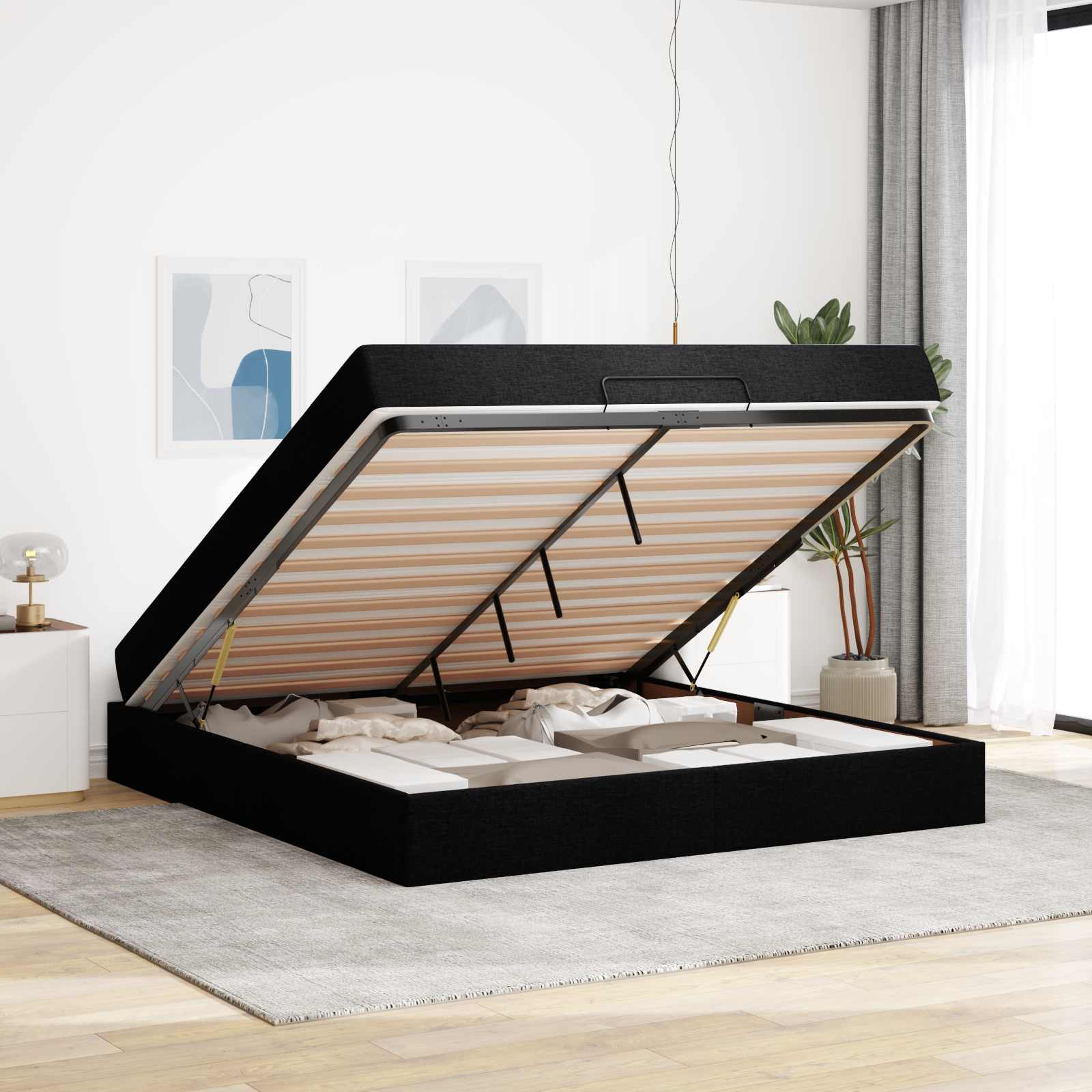 Struttura letto con materasso 2 pcs Nero Tessuto | homemem39