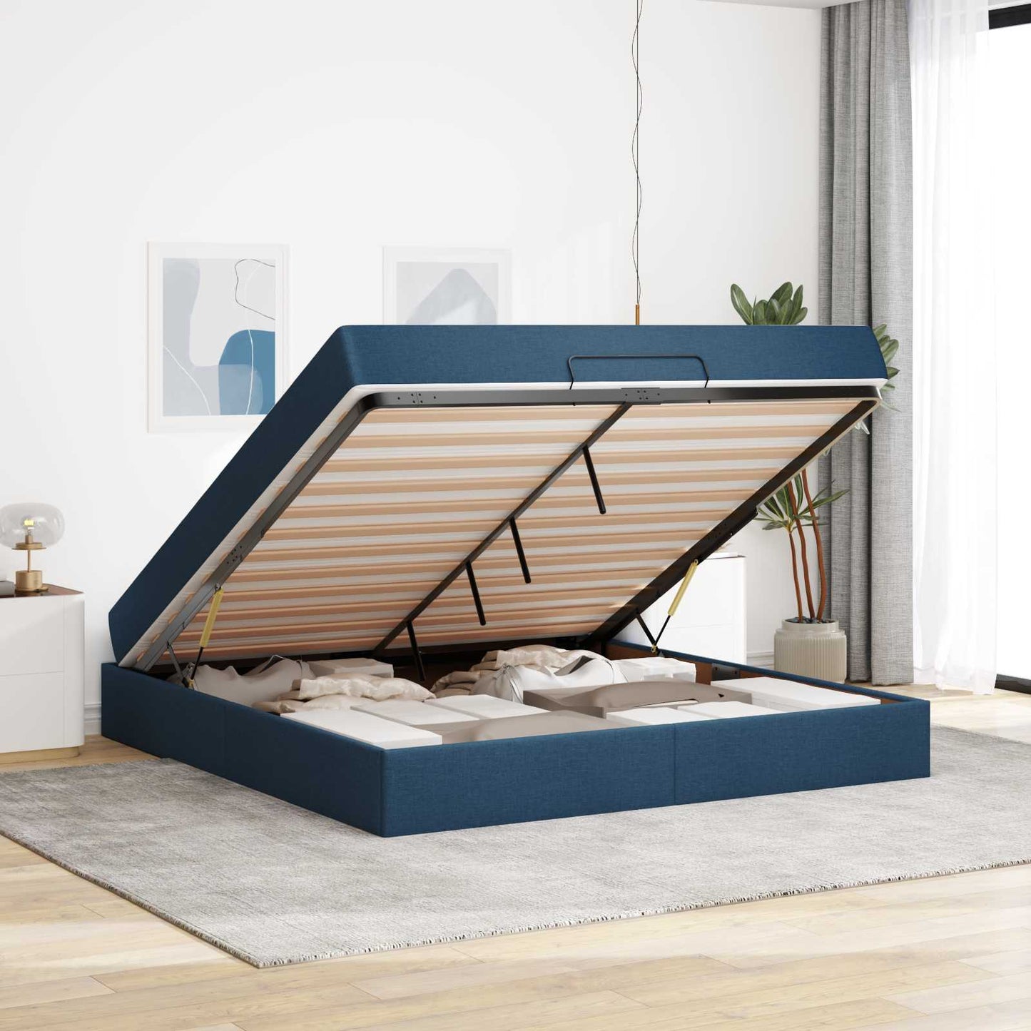 Struttura letto con materasso 2 pcs Blu Tessuto | homemem39