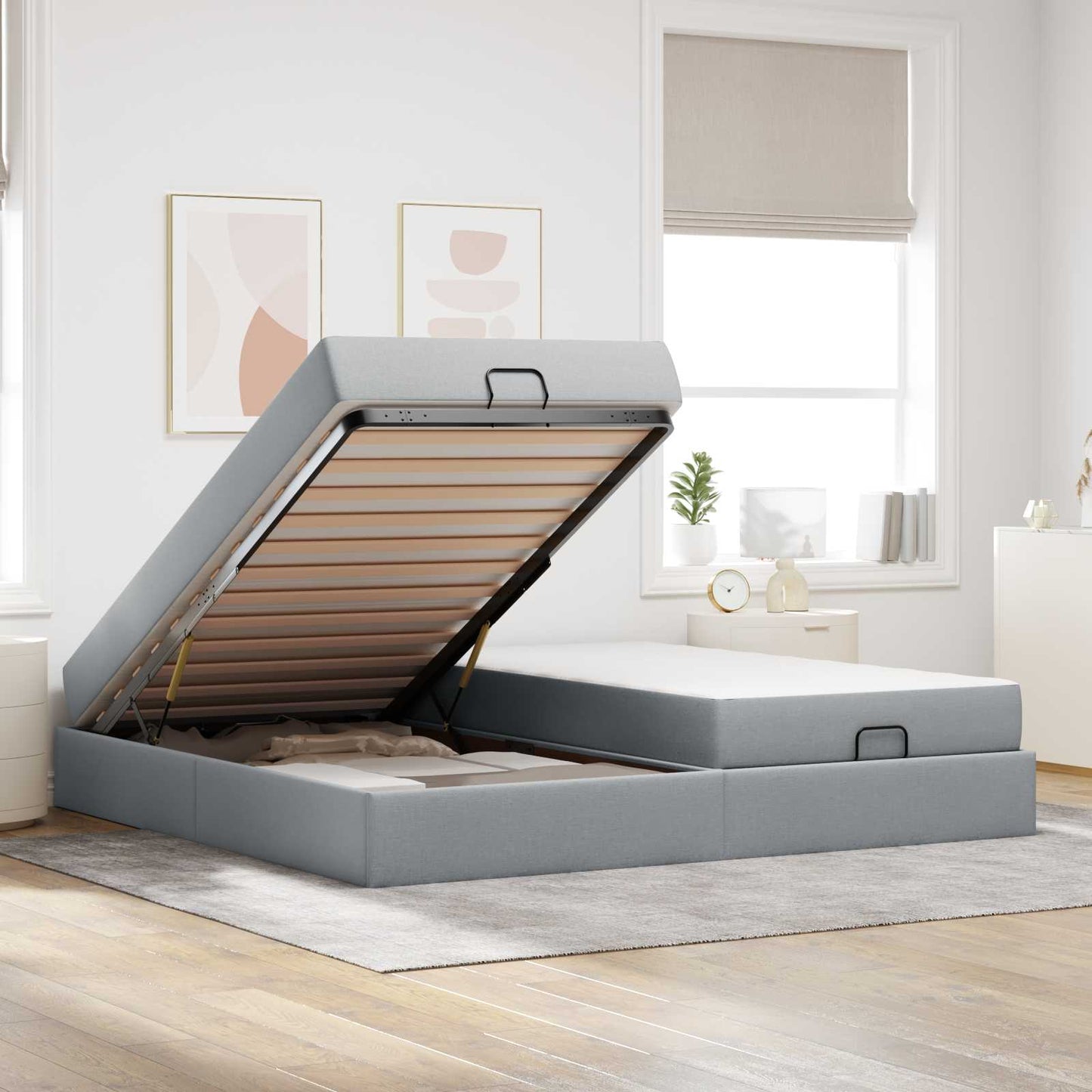 Struttura letto con materasso 2 pcs Grigio chiaro Tessuto | homemem39