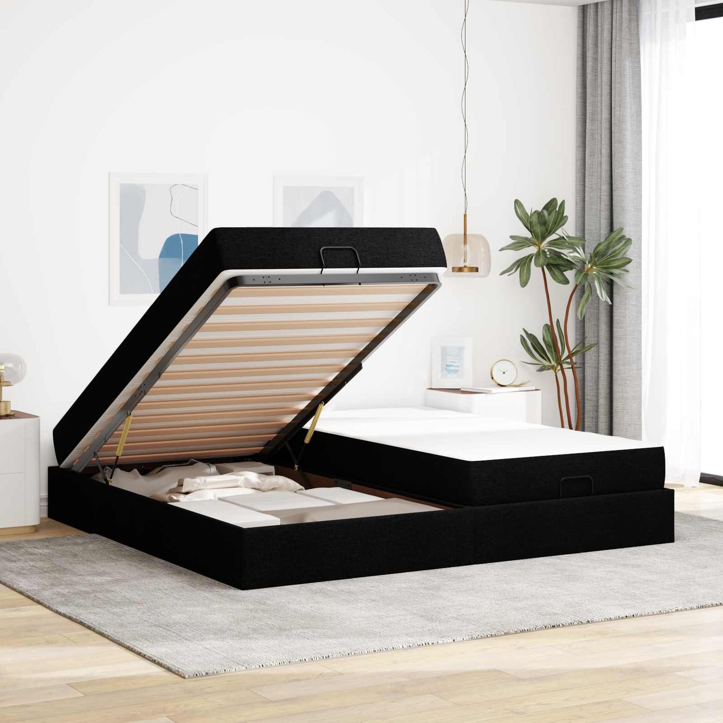 Struttura letto con materasso con materasso 2 pcs Nero Tessuto | homemem39