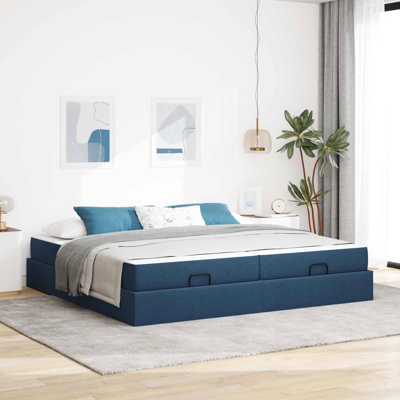 Struttura letto con materasso con materasso 2 pcs Blu Tessuto | homemem39