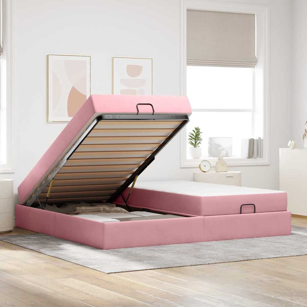 Struttura letto con materasso con materasso 2 pcs Rosa Velluto | homemem39
