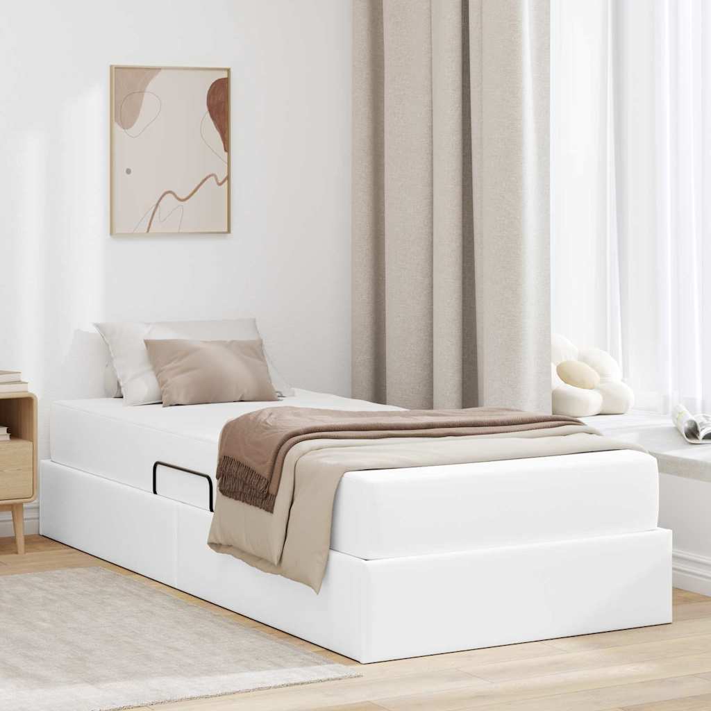 Letto con contenitore e materasso 2 pcs Bianco Pelle | homemem39