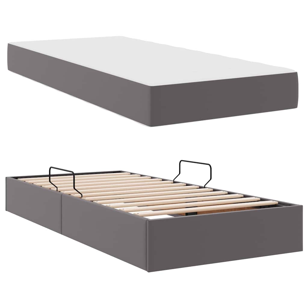 Letto con contenitore e materasso 2 pcs Grigio Pelle | homemem39