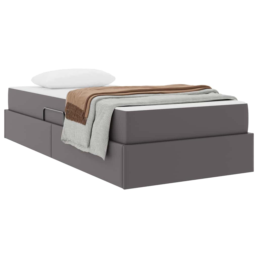 Letto con contenitore e materasso 2 pcs Grigio Pelle | homemem39