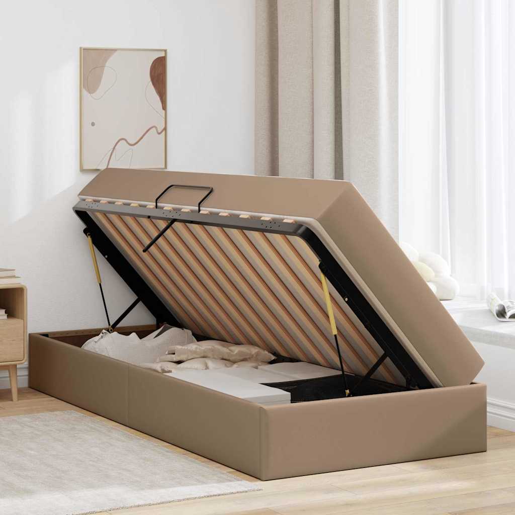 Letto con contenitore e materasso 2 pcs Cappuccino Pelle | homemem39