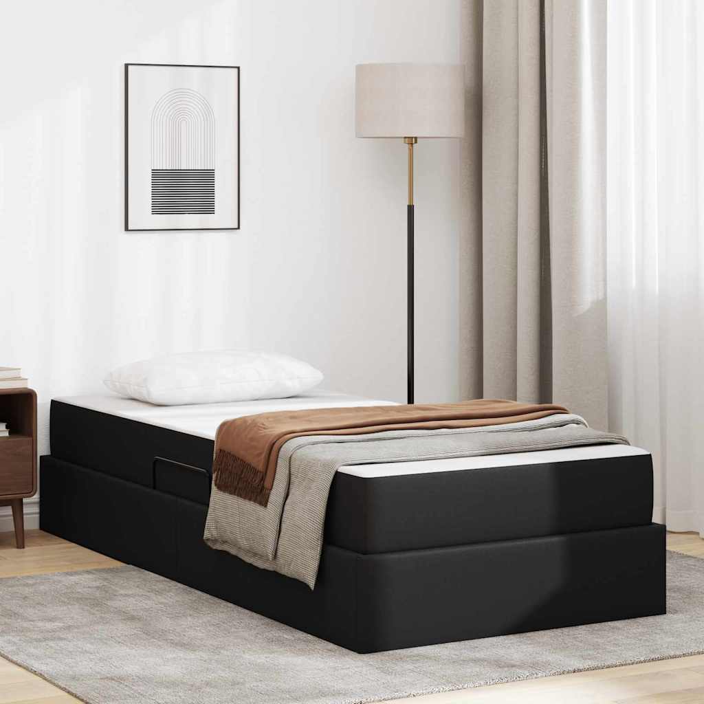 Letto con contenitore e materasso 2 pcs Nero Pelle | homemem39