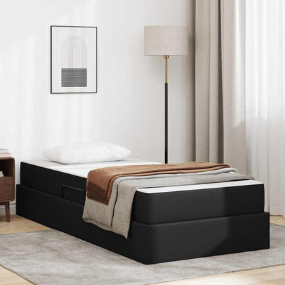 Letto con contenitore e materasso 2 pcs Nero Pelle | homemem39