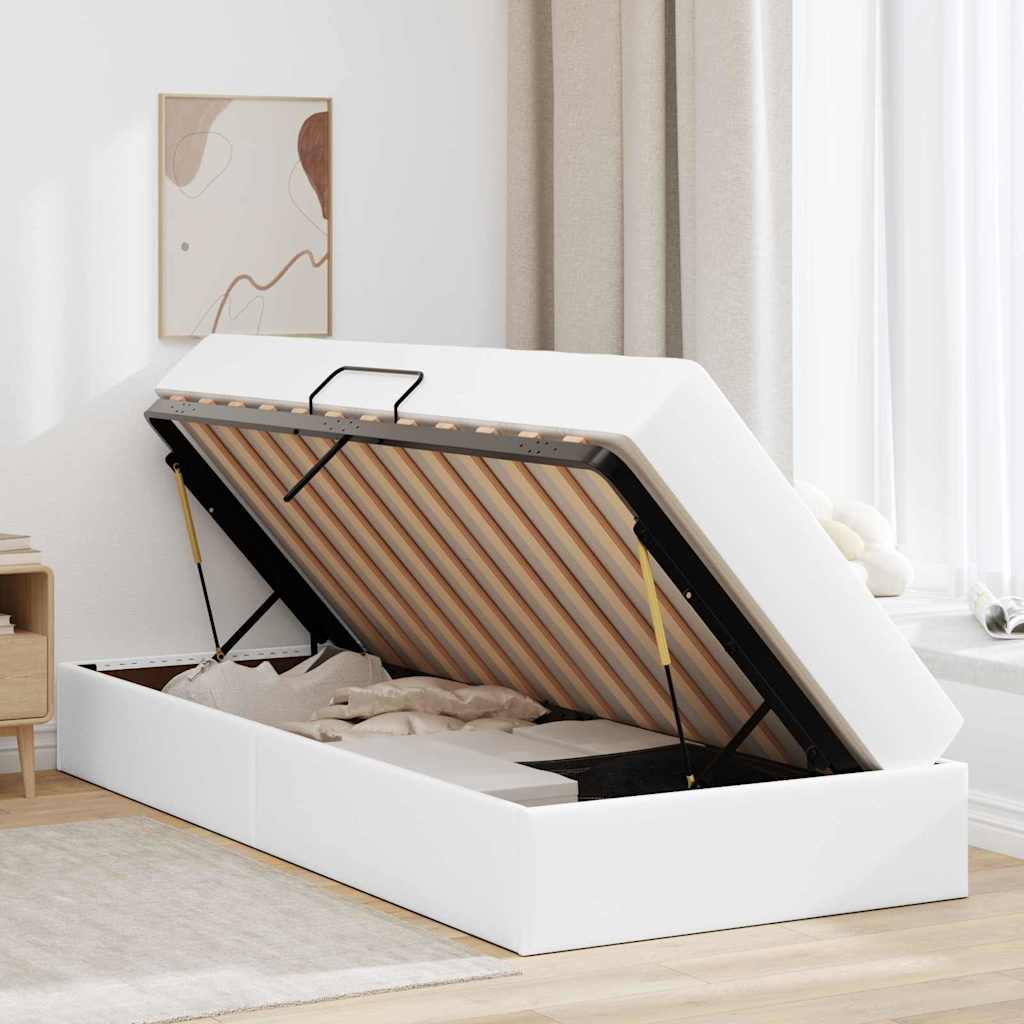 Letto con contenitore e materasso 2 pcs Bianco Pelle | homemem39