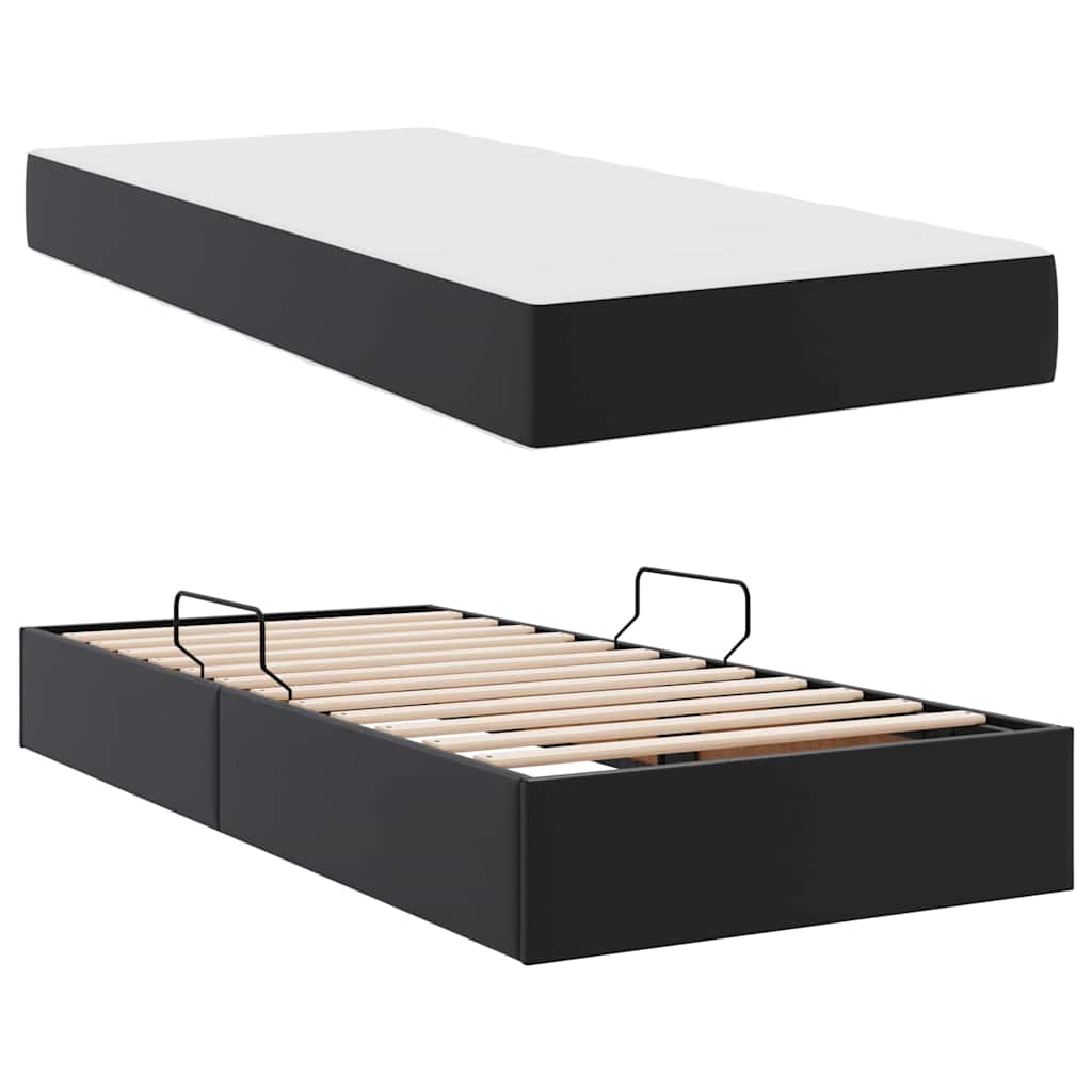 Letto con contenitore e materasso 2 pcs Nero Pelle | homemem39