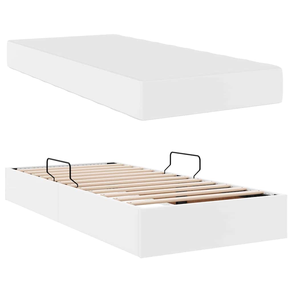Letto con contenitore e materasso 2 pcs Bianco Pelle | homemem39