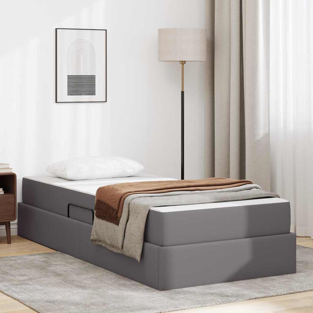 Letto con contenitore e materasso 2 pcs Grigio Pelle | homemem39