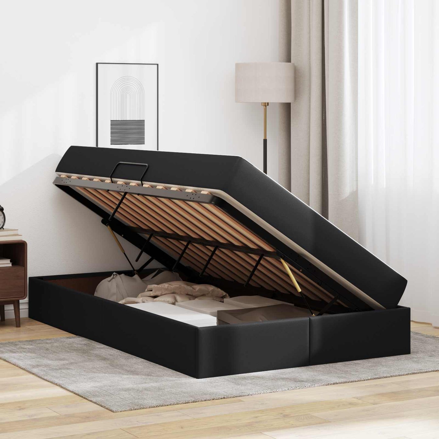 Letto con contenitore e materasso 2 pcs Nero Pelle | homemem39