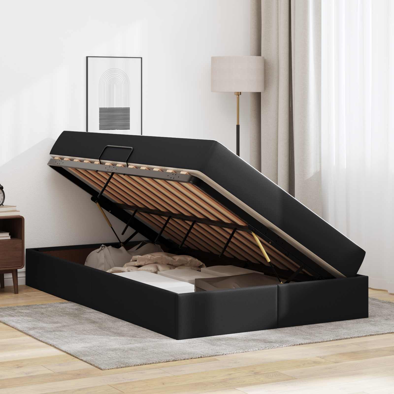 Letto con contenitore e materasso 2 pcs Nero Pelle | homemem39