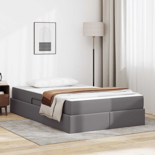 Letto con contenitore e materasso 2 pcs Grigio Pelle | homemem39