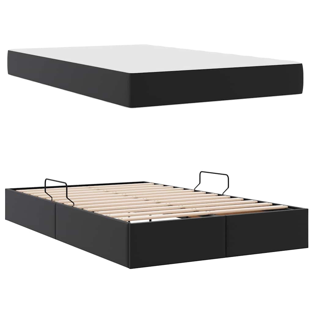 Letto con contenitore e materasso 2 pcs Nero Pelle | homemem39