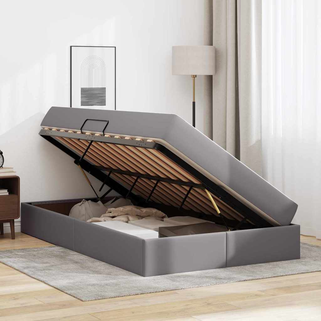 Letto con contenitore e materasso 2 pcs Grigio Pelle | homemem39