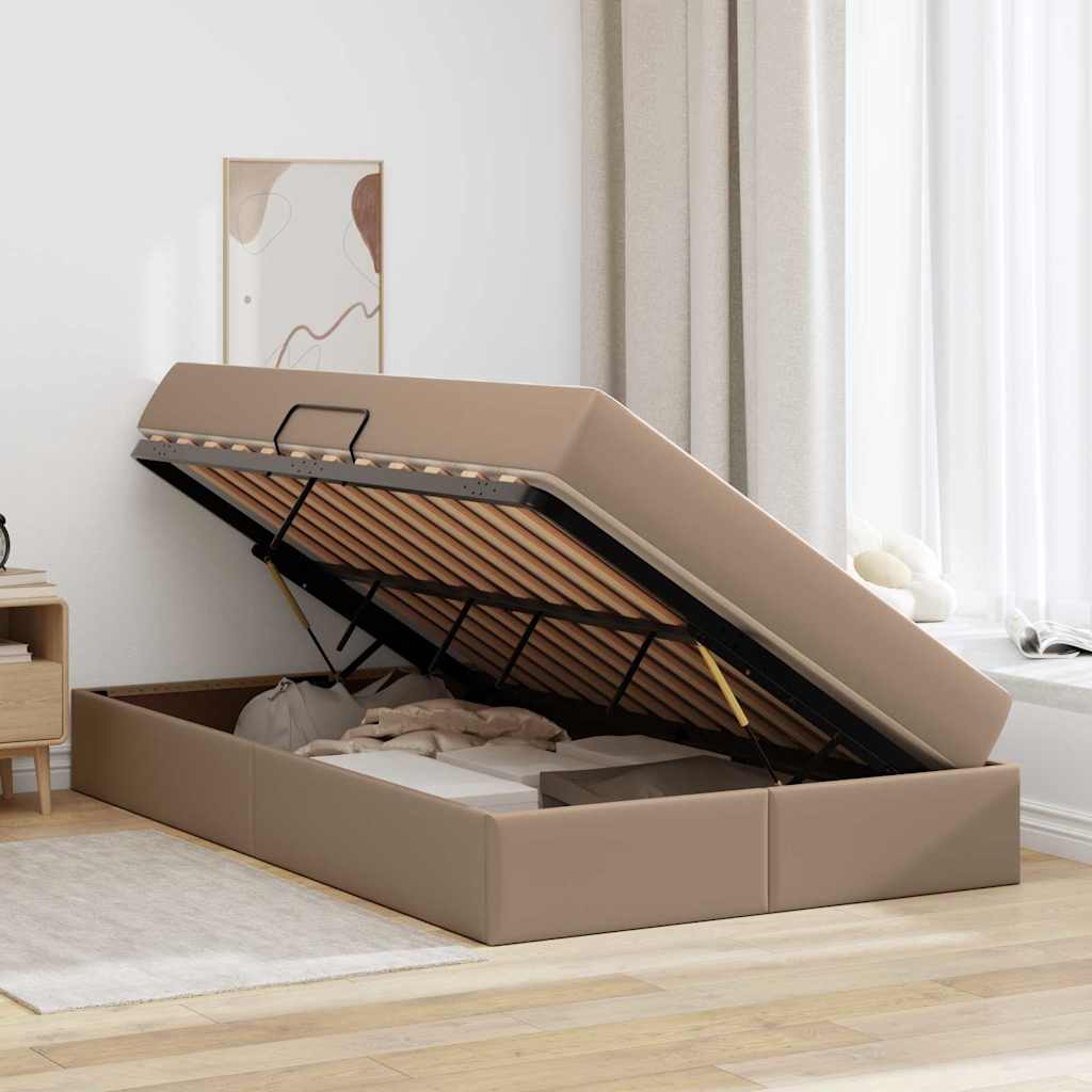 Letto con contenitore e materasso 2 pcs Cappuccino Pelle | homemem39