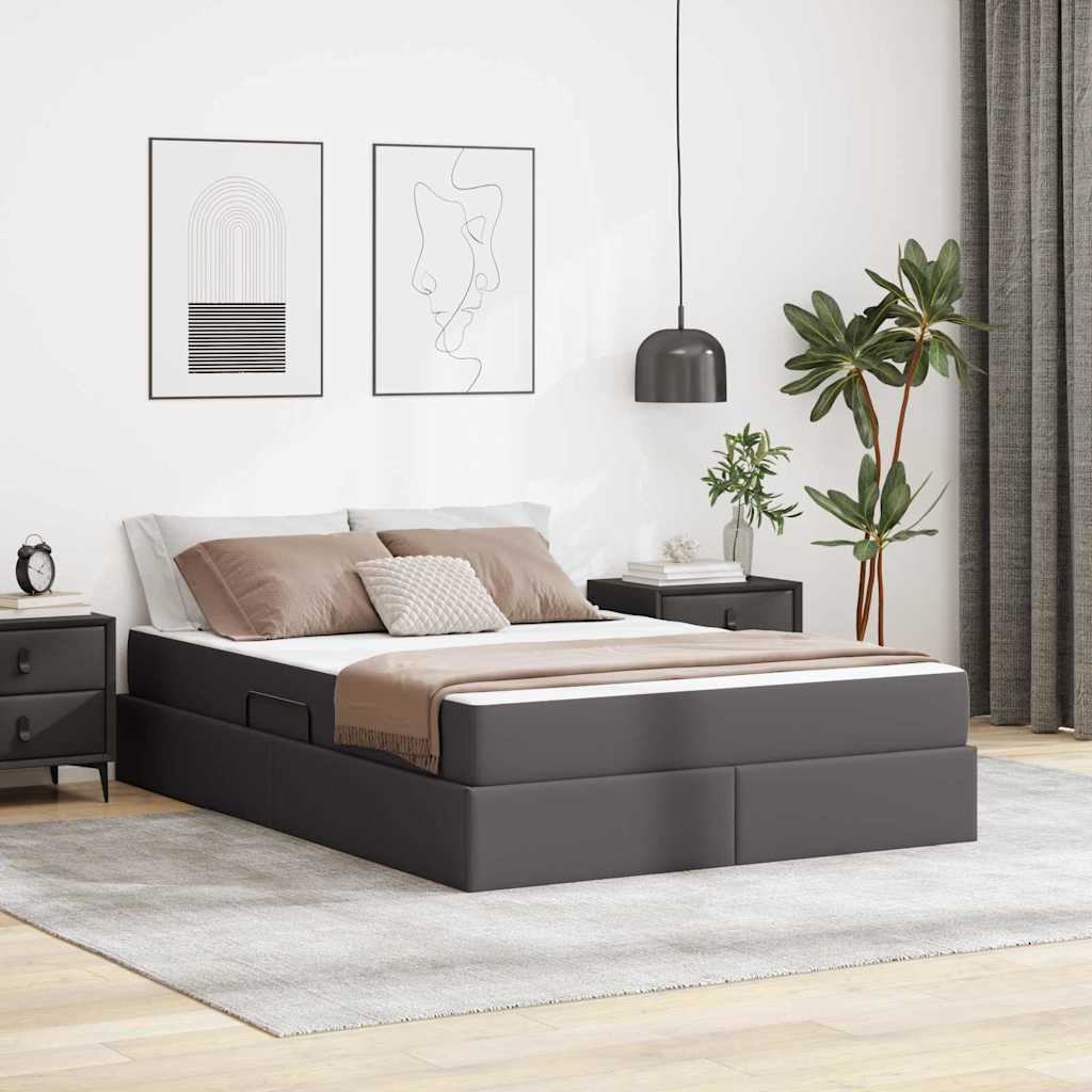 Letto con contenitore e materasso 2 pcs Grigio Pelle | homemem39