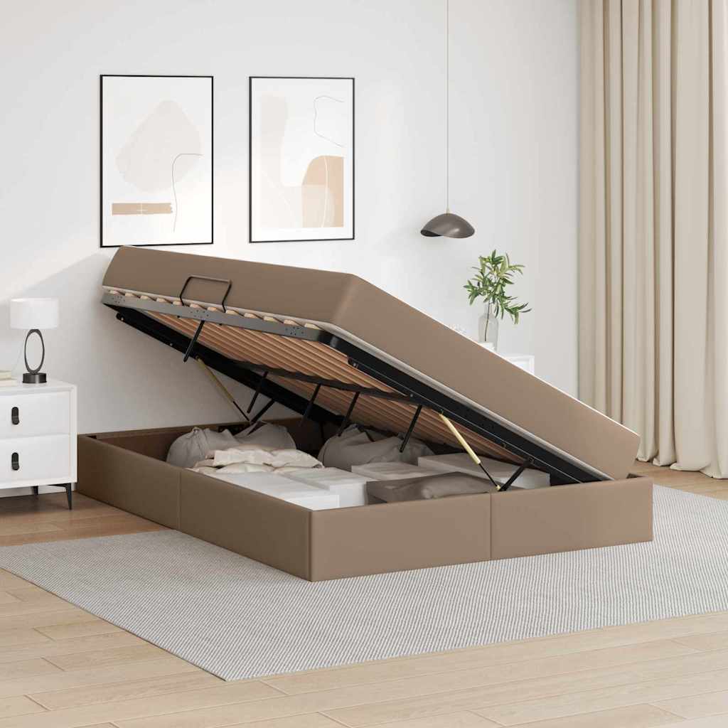 Letto con contenitore e materasso 2 pcs Cappuccino Pelle | homemem39