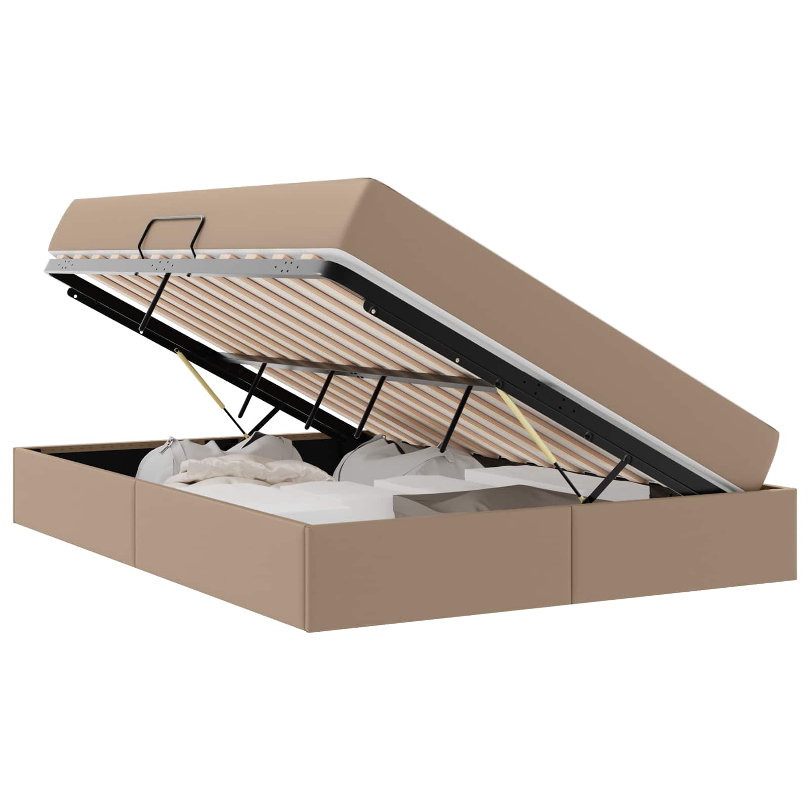 Letto con contenitore e materasso 2 pcs Cappuccino Pelle | homemem39