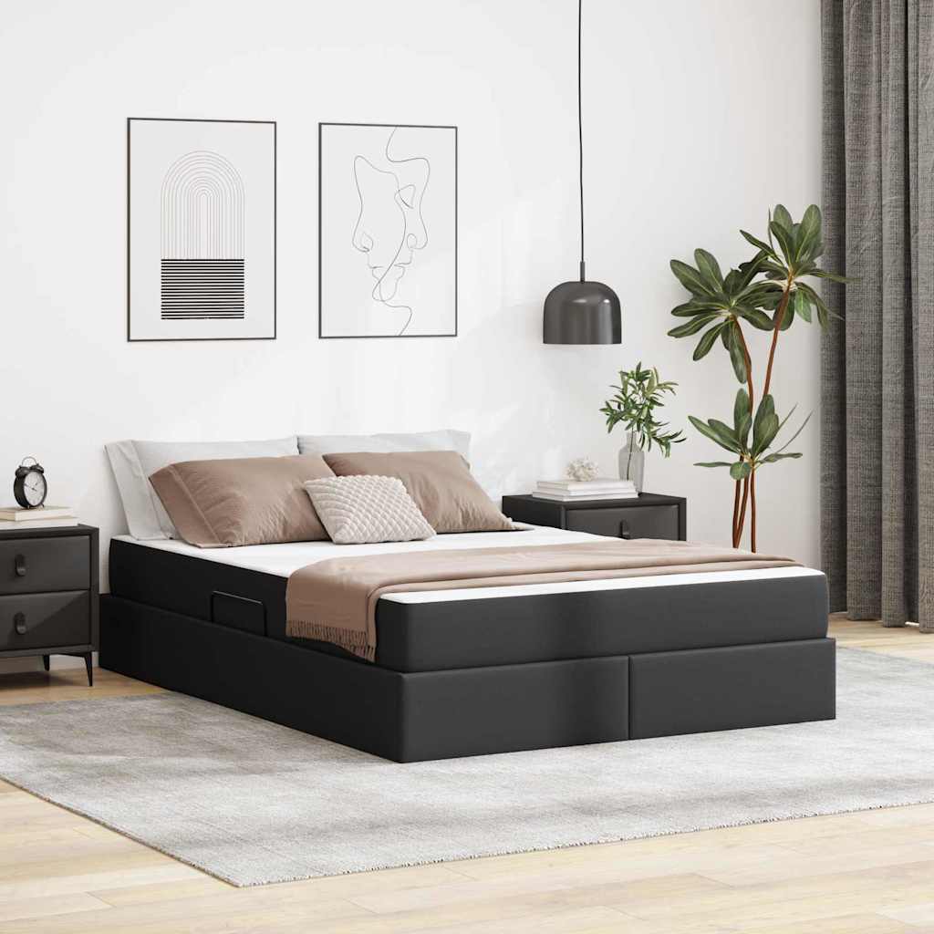 Letto con contenitore e materasso 2 pcs Nero Pelle | homemem39