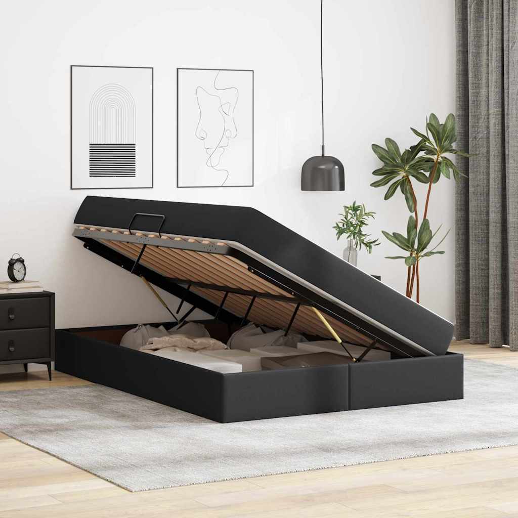 Letto con contenitore e materasso 2 pcs Nero Pelle | homemem39