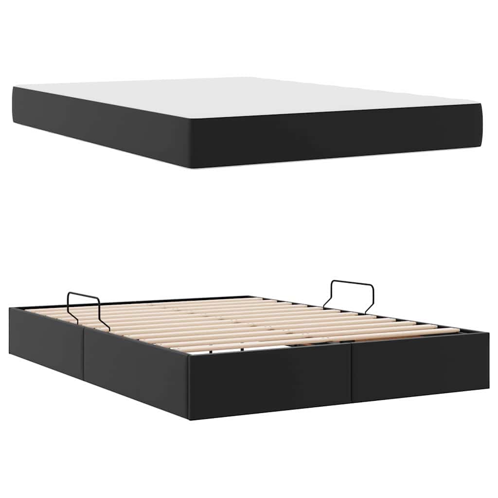 Letto con contenitore e materasso 2 pcs Nero Pelle | homemem39