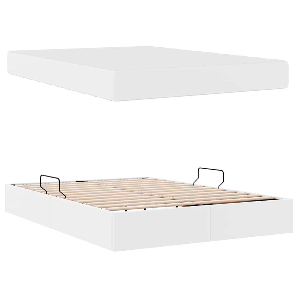 Letto con contenitore e materasso 2 pcs Bianco Pelle | homemem39