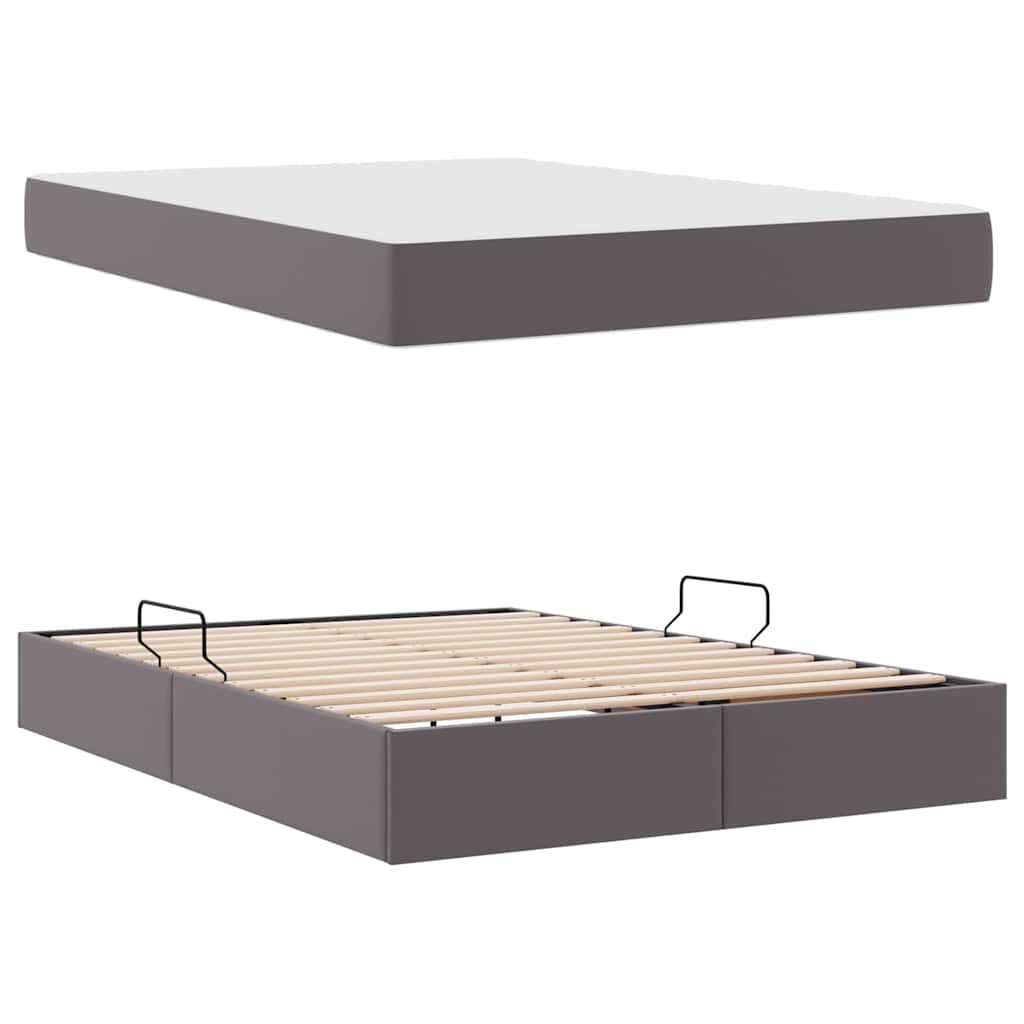 Letto con contenitore e materasso 2 pcs Grigio Pelle | homemem39