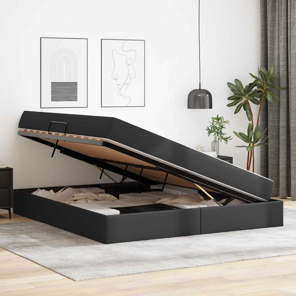 Letto con contenitore e materasso 2 pcs Nero Pelle | homemem39