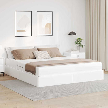 Letto con contenitore e materasso 2 pcs Bianco Pelle | homemem39