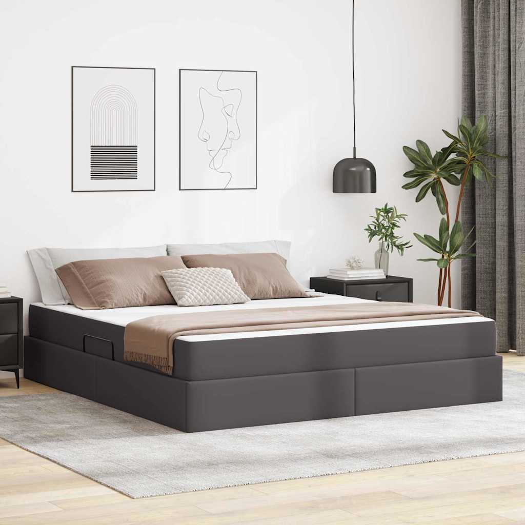 Letto con contenitore e materasso 2 pcs Grigio Pelle | homemem39