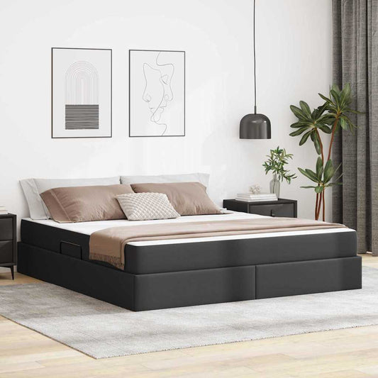 Letto con contenitore e materasso 2 pcs Nero Pelle | homemem39