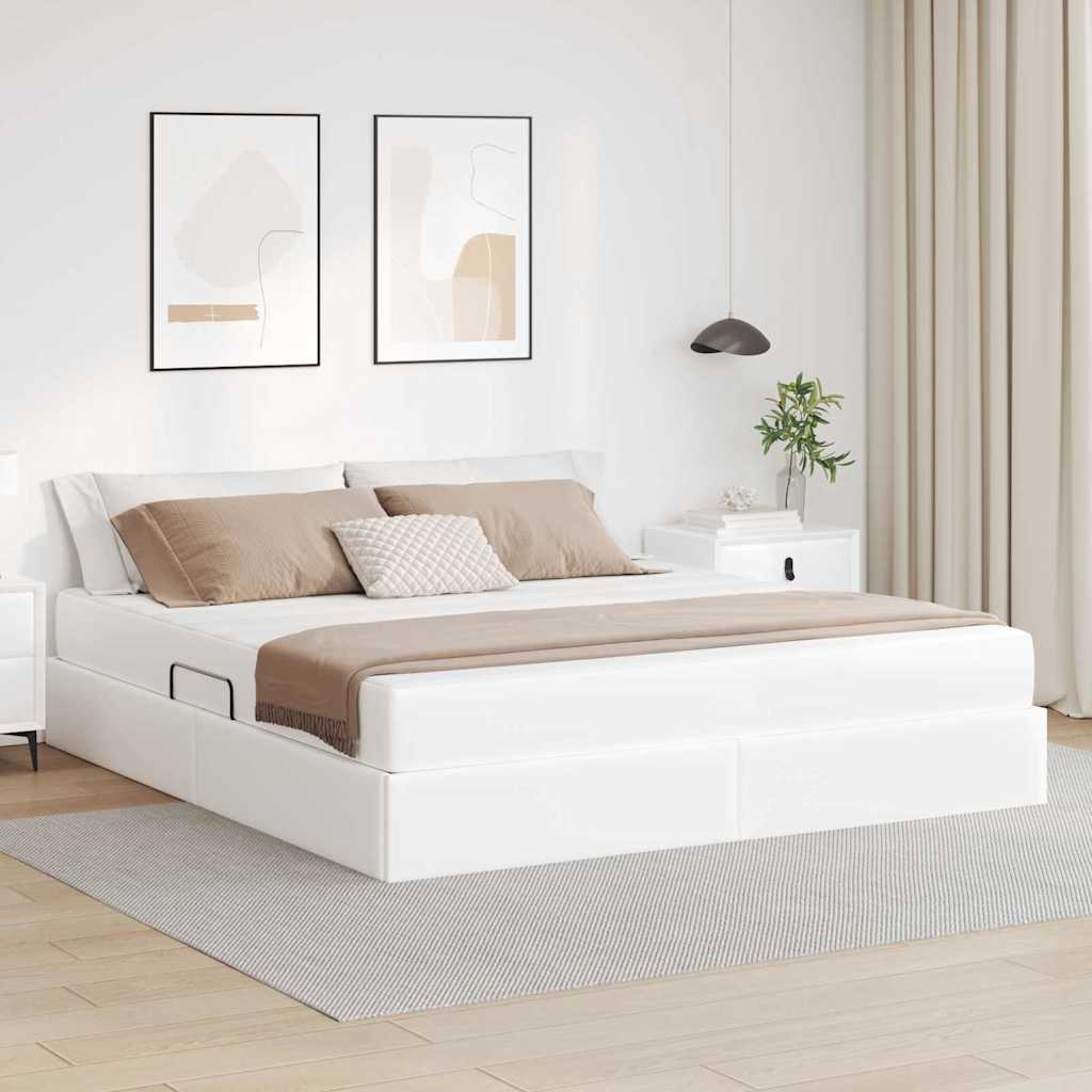 Letto con contenitore e materasso 2 pcs Bianco Pelle | homemem39