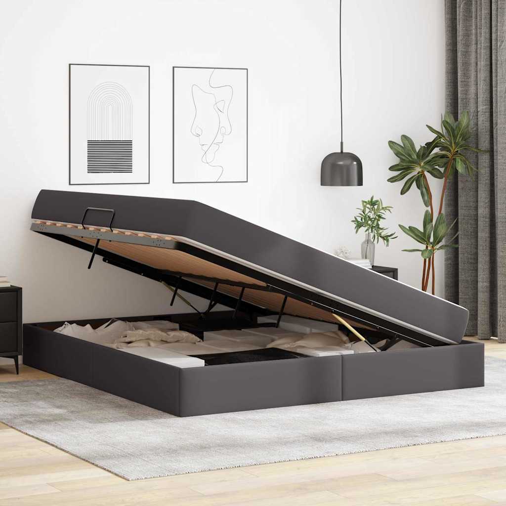 Letto con contenitore e materasso 2 pcs Grigio Pelle | homemem39
