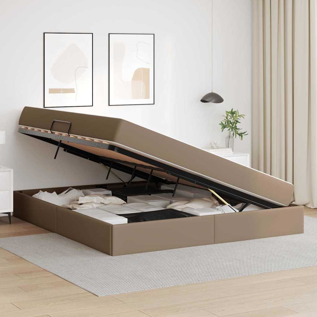 Letto con contenitore e materasso 2 pcs Cappuccino Pelle | homemem39